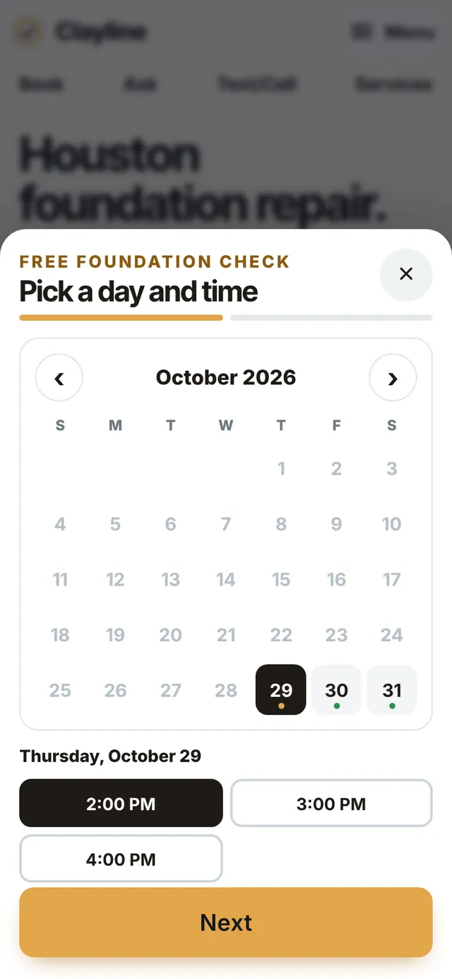 Free foundation check booking calendar on a phone