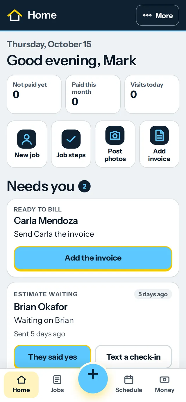Owner app home on a phone