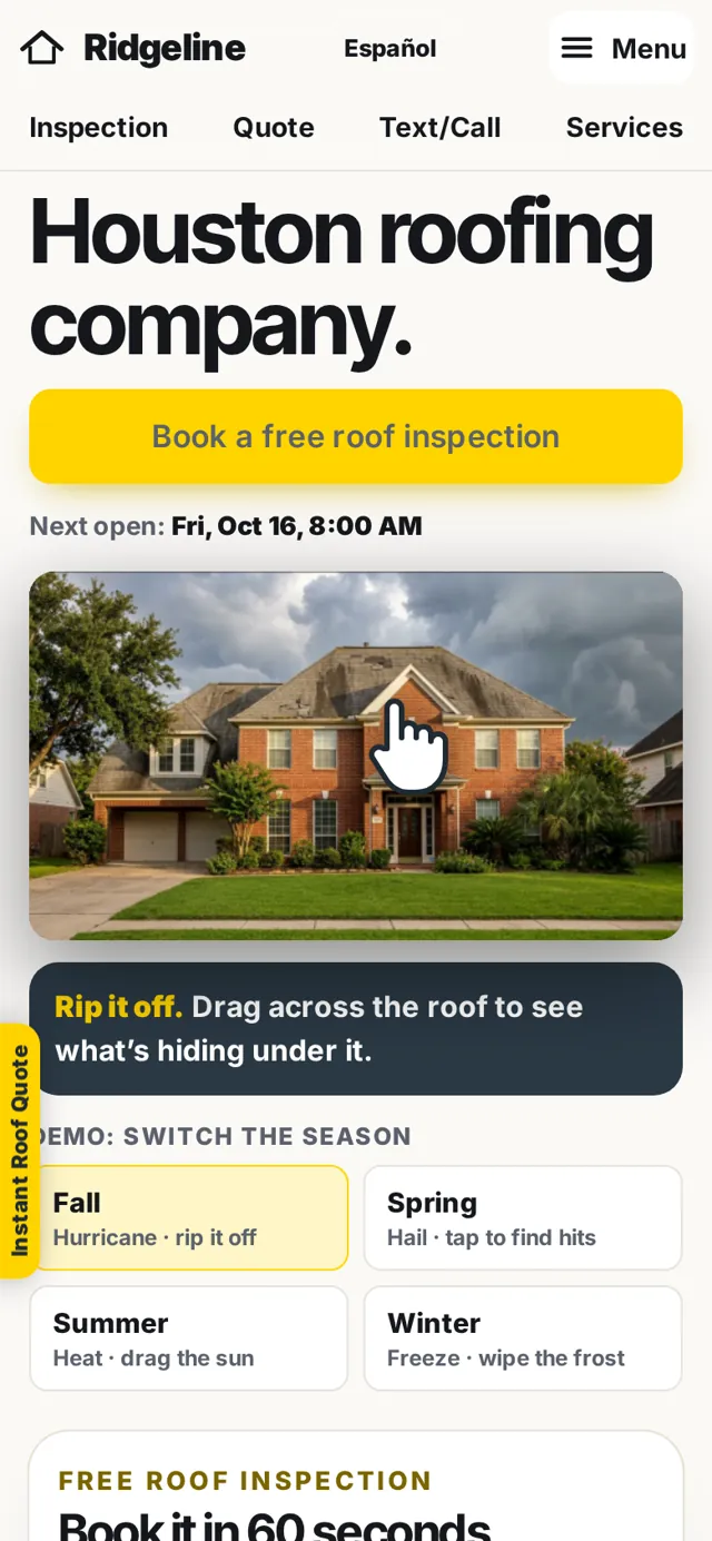 Demo roofing site on a phone